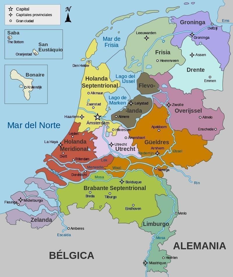 Mapa da Holanda - pedido de asilo